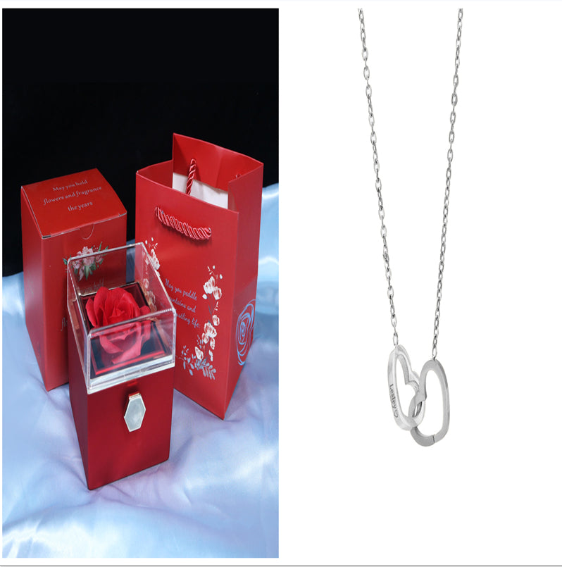 Rotating Rose Jewelry Gift Box with Necklace