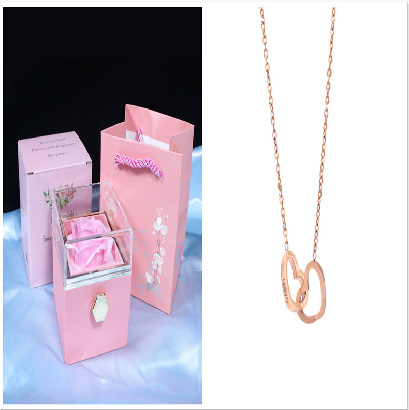 Rotating Rose Jewelry Gift Box with Necklace