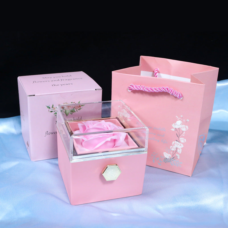 Rotating Rose Jewelry Gift Box with Necklace